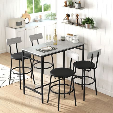 Bartisch-Set mit 4 Hockern (PU-Lederpolsterung), platzsparende Küchentheke und Stühle mit Stahlbeinen, moderner Stil, Stehtisch mit Hockern für Ess- und Wohnzimmer, Grau