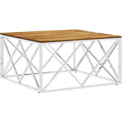Maison Exclusive - Couchtisch Silbern Edelstahl und Massivholz Ak (1/5)