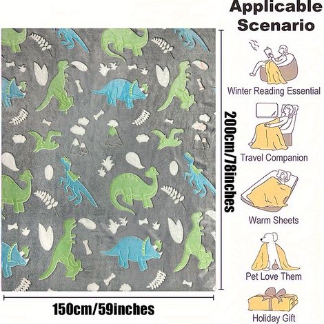 1 couverture lumineuse, couverture dinosaure phosphorescente, couverture polaire douce et moelleuse en flanelle pour (1/5)