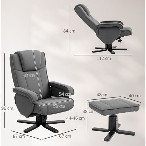 Poltrona relax girevole 360° con poggiapiedi, reclinabile, effetto velluto, grigio scuro (1/4)