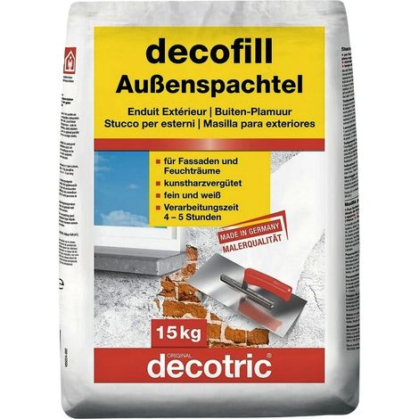 Enduit de rebouchage extérieur 15 kg – Résine synthétique renforcée – Application facile pour supports minéraux – Épaisseur jusqu'à 5 cm – Decotric