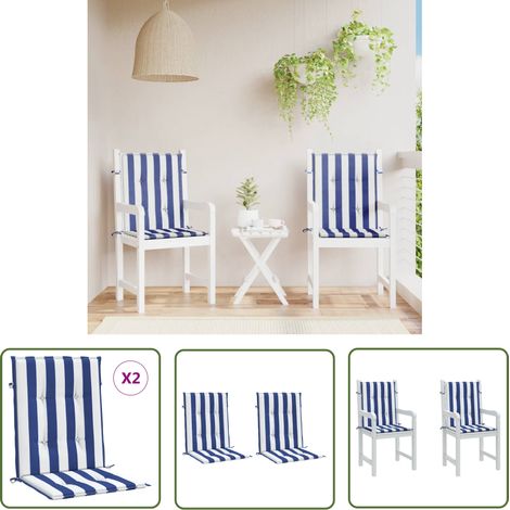 Coussins de chaise,Rembourrés pour chaise à dossier bas lot de 2 rayures bleu et blanc BGT43290 (1/5)