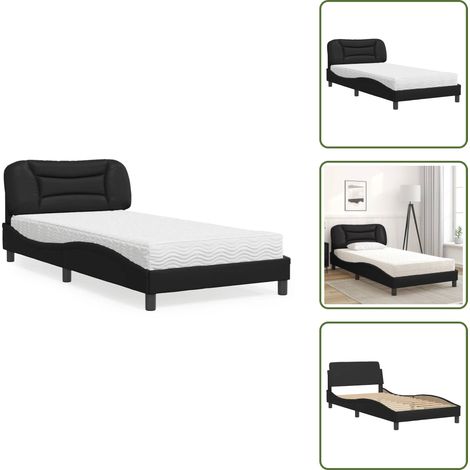 Cama de madera - vidaXL Cama con colchón Hvar cuero sintético negro 100x200 cm - Cama de dormitorio