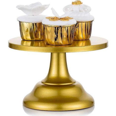 Présentoir à gâteaux doré rond de 20 cm pour mariage, desserts et cupcakes. Idéal pour le thé de l'après-midi, les anniversaires, les fêtes prénatales, les fêtes de Noël et les fêtes de fin d'année. (1/4)