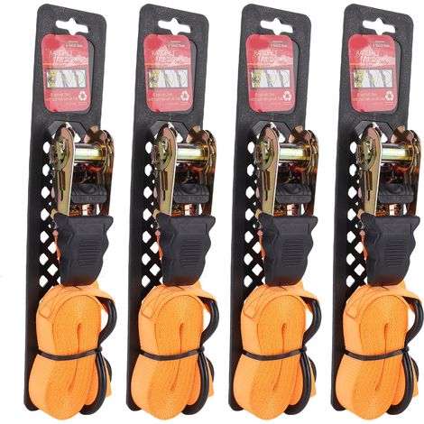 4 sangles à cliquet avec crochets en S, 1 pouce de large, en nylon renforcé haute résistance, pour arrimage de charges et automobiles (1/5)