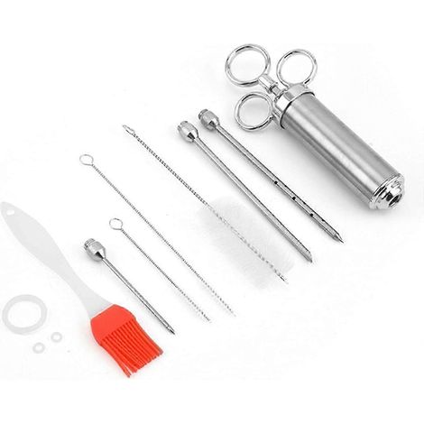 1 ensemble de seringue à viande - Kit d'outils d'assaisonnement pour dinde, injecteur de viande en acier inoxydable pour dinde, poitrine de bœuf, barbecue (D-4-) (1/5)