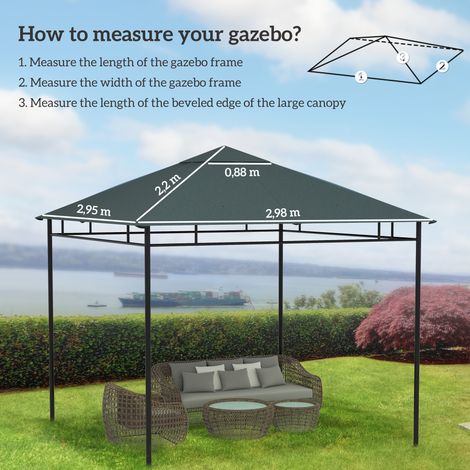 Toiture de pavillon de 3 x 3 m, remplacement pour couverture de pavillon, protection solaire en polyester gris foncé pour jardin et terrasse (1/5)