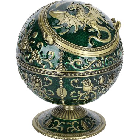 Cendrier vintage coupe-vent en bronze, forme de globe volant et de dragon, avec couvercle, décoration artisanale pour la maison. (1/5)