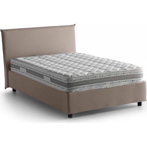 Dmora - Cama de plaza y media Daceret, Cama contenedor con revestimiento de tela, 100% Made in Italy, Apertura frontal, con colchón Cm 120x190 incluido, Tórtola
