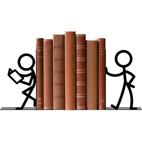 1 par de sujetalibros para estantes, sujetalibros de metal resistentes, bonitos soportes para libros negros, organizadores de libros originales para amantes de los libros, estantes (personas)