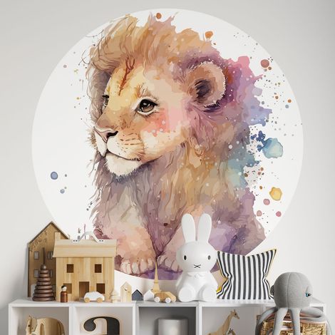 Sticker mural rond / cercle Enfants - Lionceau - Diamètre 30 cm - Adhésif MAT (1/2)