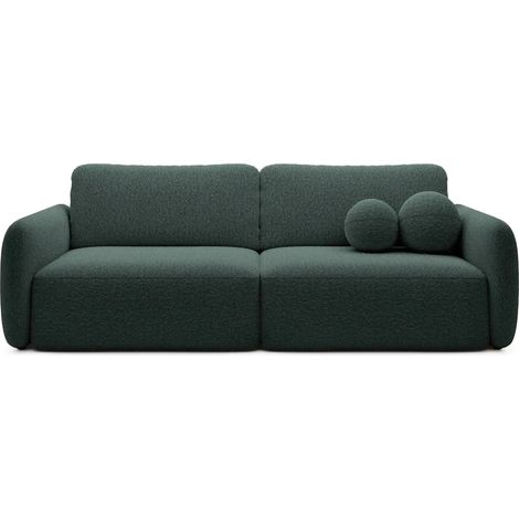 GIGI - Canapé droit convertible tissu bouclette 3 places - Vert