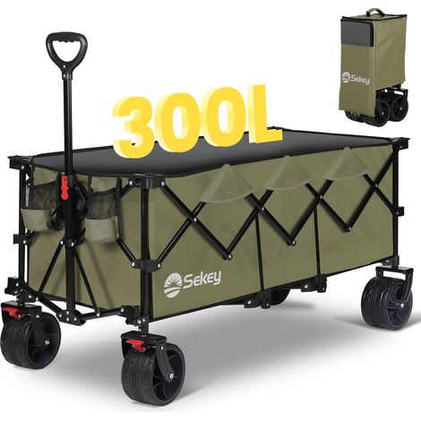 Sekey – Chariot de jardin pliable 300L – Charge max 200 kg – Roues tout-terrain 7 pouces – Pliage innovant à 4 directions