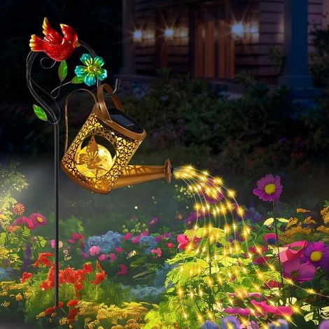 Lanterna solare sospesa con fontana - Illuminazione da giardino per esterni - Impermeabile IP65 - Sensore automatico - Illuminazione ambientale per giardino, patio e prato (1/5)