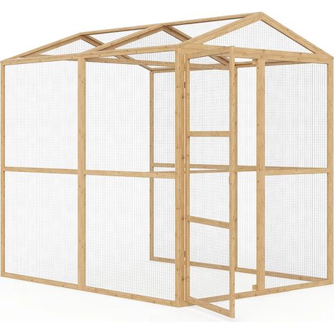 Extension poulailler grillagé en bois - L. 200 x P. 153,8 x H. 190 cm - Naturel - FERAS (1/4)
