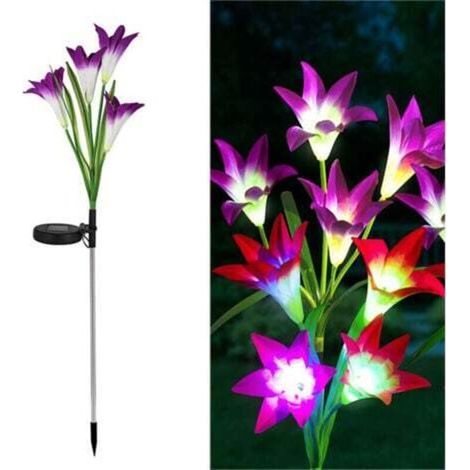 2-Piece Outdoor Solar Lights, Lily Solar Garden LED Lights with Color Changing Flowers and Solar Panels, Garden Decoration for Patio, Paths, Christmas (1/4)