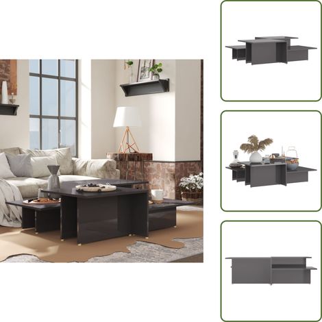 The Living Store Couchtische 2 Stk. Hochglanz-Grau 111,5x50x33 cm Holzwerkstoff - Holzwerkstoff (1/5)