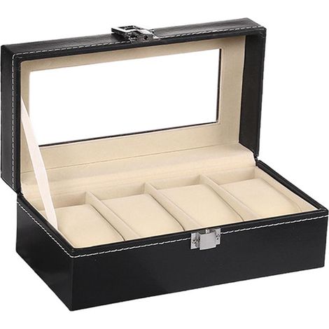 Caja organizadora de cuero sintético con ventana para guardar joyas. (1/5)