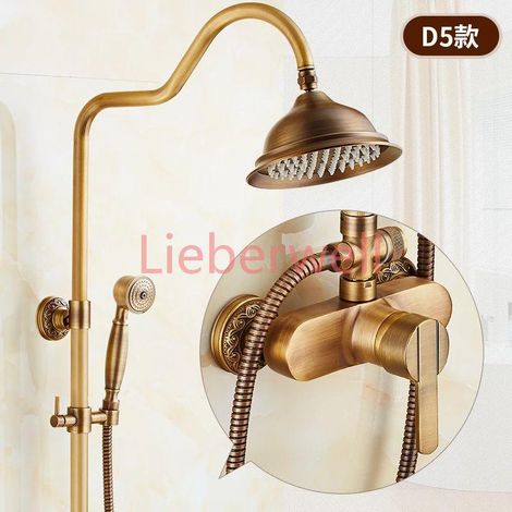 Ensemble de douche à effet pluie classique, bronze antique, ensemble de douche de bain, bec à percussion mural en cuivre, système de robinet de centre commercial (1/5)