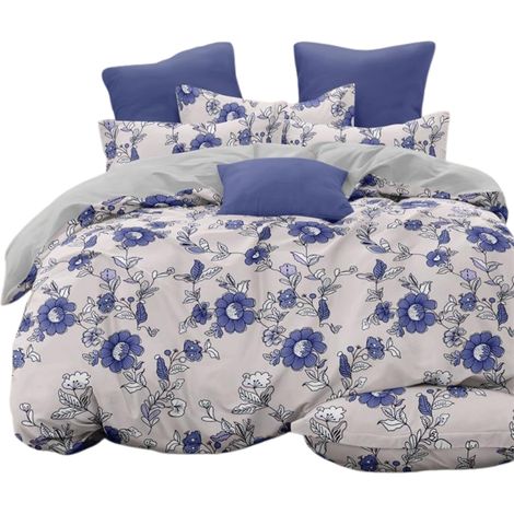 Parure de lit en satin Parylux 3.2 « Fleurs bleu marine », housse de couette 160 x 200 cm (1/2)