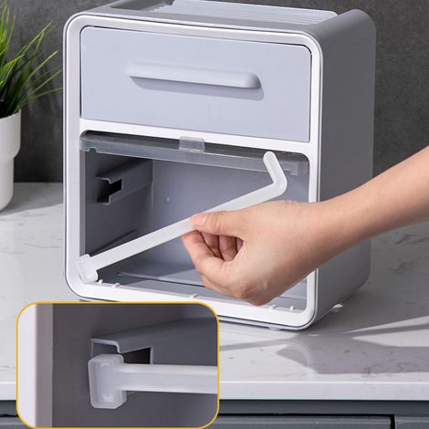 Wandmontierter, wasserdichter Toilettenpapierhalter mit Schublade, aus PP, mit Aufbewahrungsbox, fürs Badezimmer, grau (1/5)