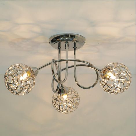 Kosilum – Plafonnier 3 boules en métal chromé – Culots G9 – Sphères aluminium 10 cm – Éclairage décoratif moderne