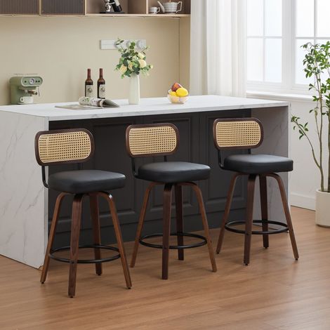 Barhocker drehbar mit Rattanruecken PU-Leder Schwarz OKMYHOME (1/5)