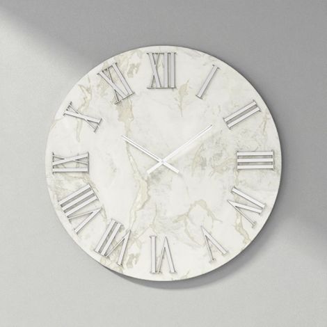 Orologio HAROLD rotondo D40 cm in legno rivestito con parato Argento (1/2)