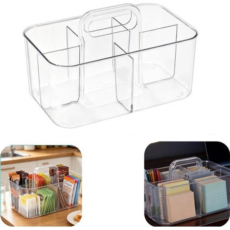 Boîte de rangement pour pinceaux de maquillage Boîte de rangement pour café Boîte de rangement pour câbles de données Compartiments séparés (transparente, 23,5 x 14,8 cm) (1/5)