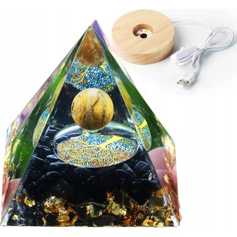 Piramide in orgonite + base per lampada a LED, amuleto con pietre di cristallo da 5 cm, HX13 (1/5)