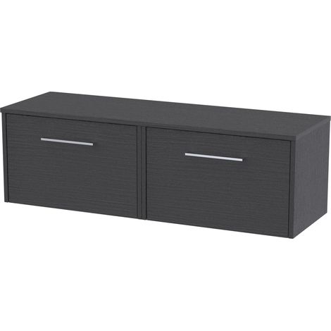 Winshill Contemporary 2 Drawer Wall Hung Vanity Unit with Worktop, Woodgrain Dark Grey, 1200mm