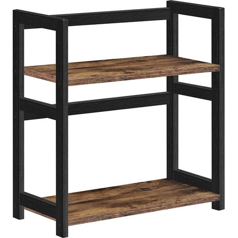 Porta spezie scaffale portaoggetti a 2 livelli organizer da scrivania struttura in bambù per cucina sala da pranzo ufficio 43 cm marrone rustico e nero 120001499