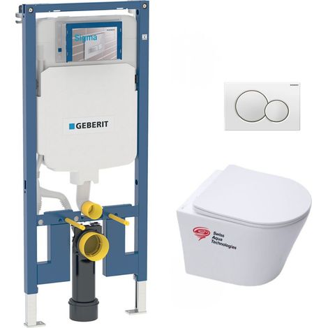 WC Set extraflach UP720 Vorwandelement + SAT Infinitio Becken spülrandlose unsichtbare Befestigungen + Weiße Platte