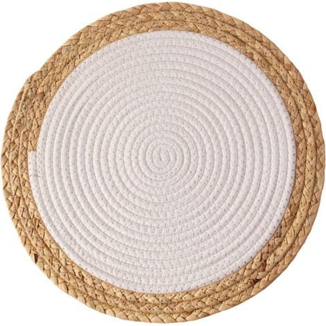 set de table rond, dessous de plat en macramé tressé fait main, napperon en lin, décoration intérieure et festive, indispensable pour la table, motif imitation herbe, 20 x 20 cm (1/5)