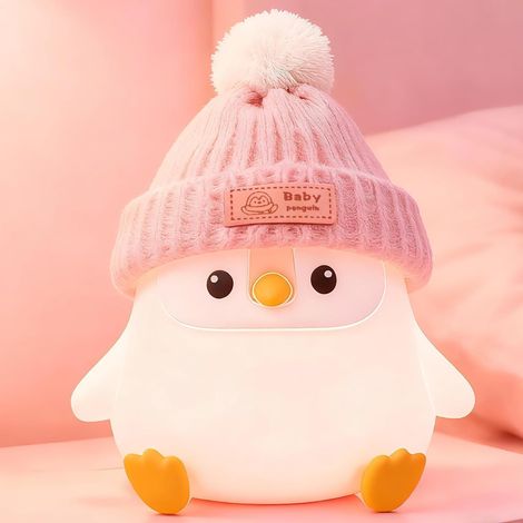 Veilleuse Pingouin Rose Assis, Lampe Chevet Silicone Alimentaire (1/5)