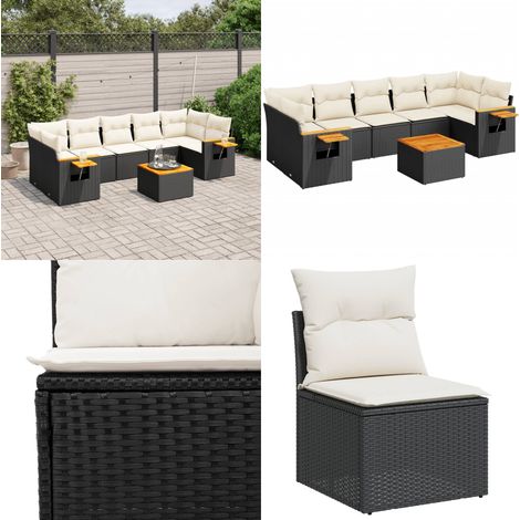 Salon de jardin 8 pcs avec coussins noir résine tressée - Ensemble Salon De Jardin - Meuble Extérieur - Jardin Design - Mobilier De Jardin - Chaise Lounge - Home & Living (1/5)