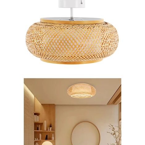 Plafonnier en bambou tressé, style bohème, tissé à la main, culot E27, idéal pour cuisines et îlots centraux (50 cm, ampoule non incluse)