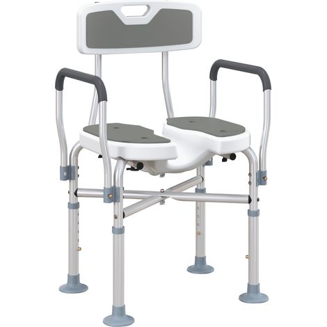 HOMCOM silla ducha personas mayores silla de ducha con asiento ranurado altura regulable antideslizante respaldo y reposabrazos carga 136 kg gris (1/5)