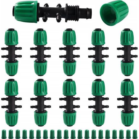 VooGenzek - Confezione da 10 connettori a T con attacco a barb per tubo flessibile, raccordo a 6 vie per tubi di irrigazione da 13/16 mm a 4/7 mm, connettore a 6 vie per irrigazione a goccia per giard (1/5)