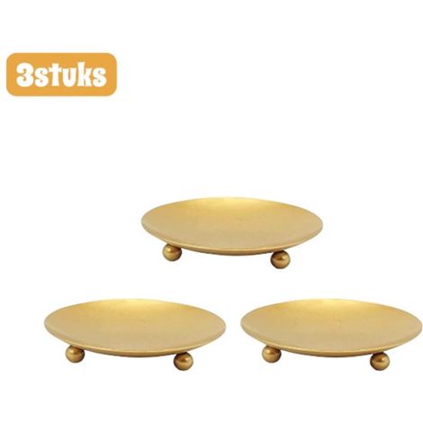 Lot de 3 bougeoirs en métal – Porte-bougies chauffe-plat avec plateau – Décoration de table élégante – Diamètre 11 cm – Doré (1/5)