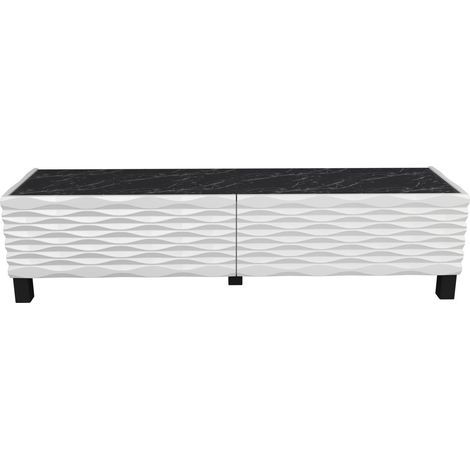 Meuble TV moderne 2 portes bois blanc et noir effet marbre Venuza 149cm (1/5)