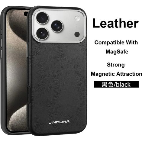 Étui de téléphone rétro en cuir véritable (noir, iPhone 16), avec protection d'objectif en métal.