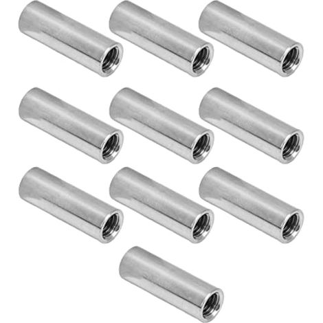 Lot de 10 écrous de raccordement ronds, filetage femelle M10 x 1,5 mm, diamètre extérieur 14 mm, longueur 40 mm, en acier inoxydable Filetage femelle 14 mm, longueur 40 mm pour l'assemblage de tiges (1/5)