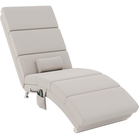 Fauteuil relax salon fauteuil de massage et chauffage meridienne avec télécommande et oreiller, tissu effet lin, crème