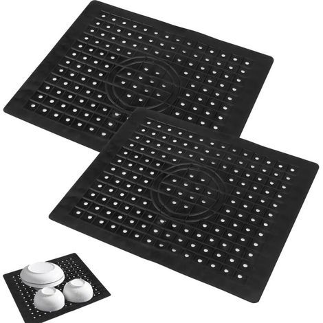 Spülbeckenmatte – 2-teilig, quadratische Silikon-Spülbeckenmatte 31×26 cm mit Abfluss – Schwarz, für Küche/Badezimmer (1/5)