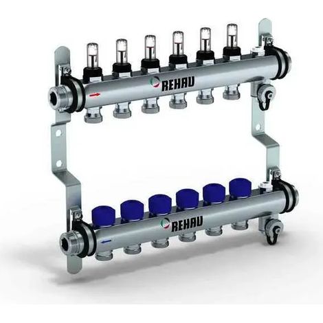REHAU Verteiler HKV-D Easyflow Edelstahl 6 Kreise, mit Durchflussanzeige min/max, 13831601200