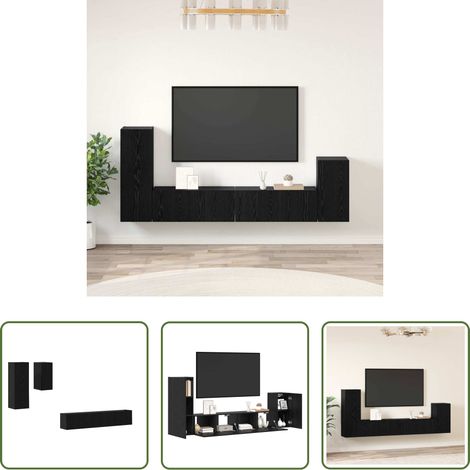 vidaXL Wandregale - Wand-TV-Schrank 3 pcs Schwarz Eichen-Optik Holzwerkstoff (1/5)