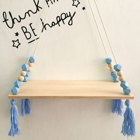 Nordic Wall Shelf with Floating Ropes Tassel Shelf for Home Decor or Kids Baby Room Wall Frame (Blue, 38 14cm) (1/5)