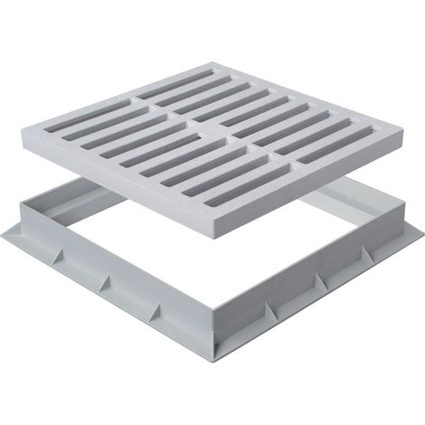 First Plast – Grille de sol en polypropylène 435 x 435 mm – Cadre 450 x 450 mm – Pour systèmes d'évacuation des eaux pluviales – Gris (1/3)