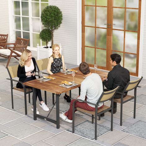 Table de jardin en bois d'acacia et acier, plateau à lattes, 160 x 90 cm. Teck.